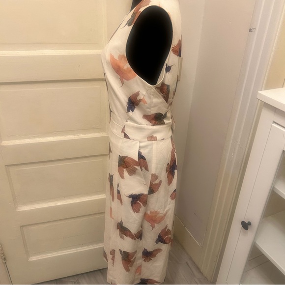 MM LaFleur Cream Midi Dress with Bird Print Resort Coastal Nature Sleeveless - Picture 4 of 11